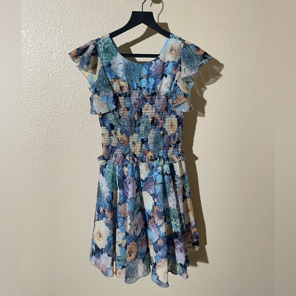 Zoe Ltd Blue and Pink Floral Kids Dress
